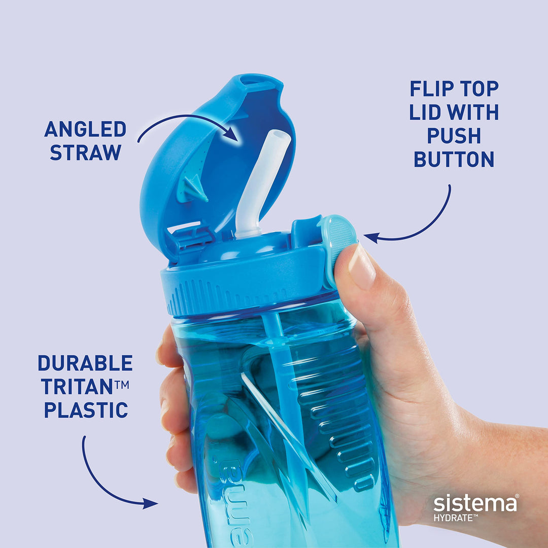 Hydrate Quick Flip Water Bottle - 520ml | BPA Free | With Straw | Assorted Colors