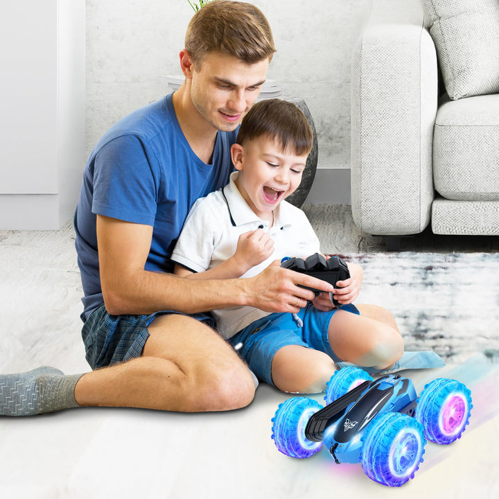 SIMPIM Remote Control Car,2.4GHz Electric Race Stunt Car,Double Sided 360° Rolling Rotating Rotation,LED Headlights RC 4WD High Speed Off Road for 6 7 8 9 10 11 12 Year Old boy Toys
