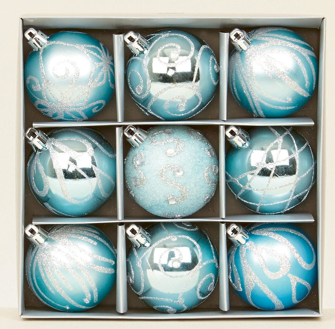 Pack of 9 - 60mm Ice Blue Shatterproof Baubles