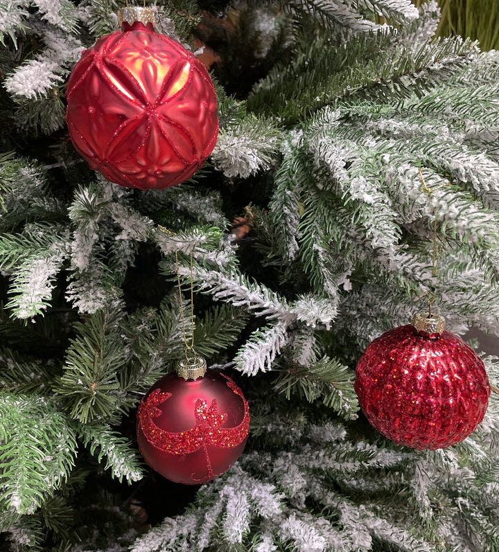 Set of 12 Luxury Red Glass Christmas Baubles