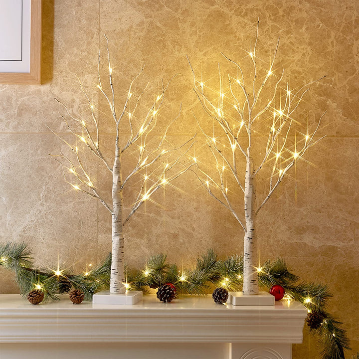 Set of 2 LED Birch Twig Trees - 24 Warm White Lights