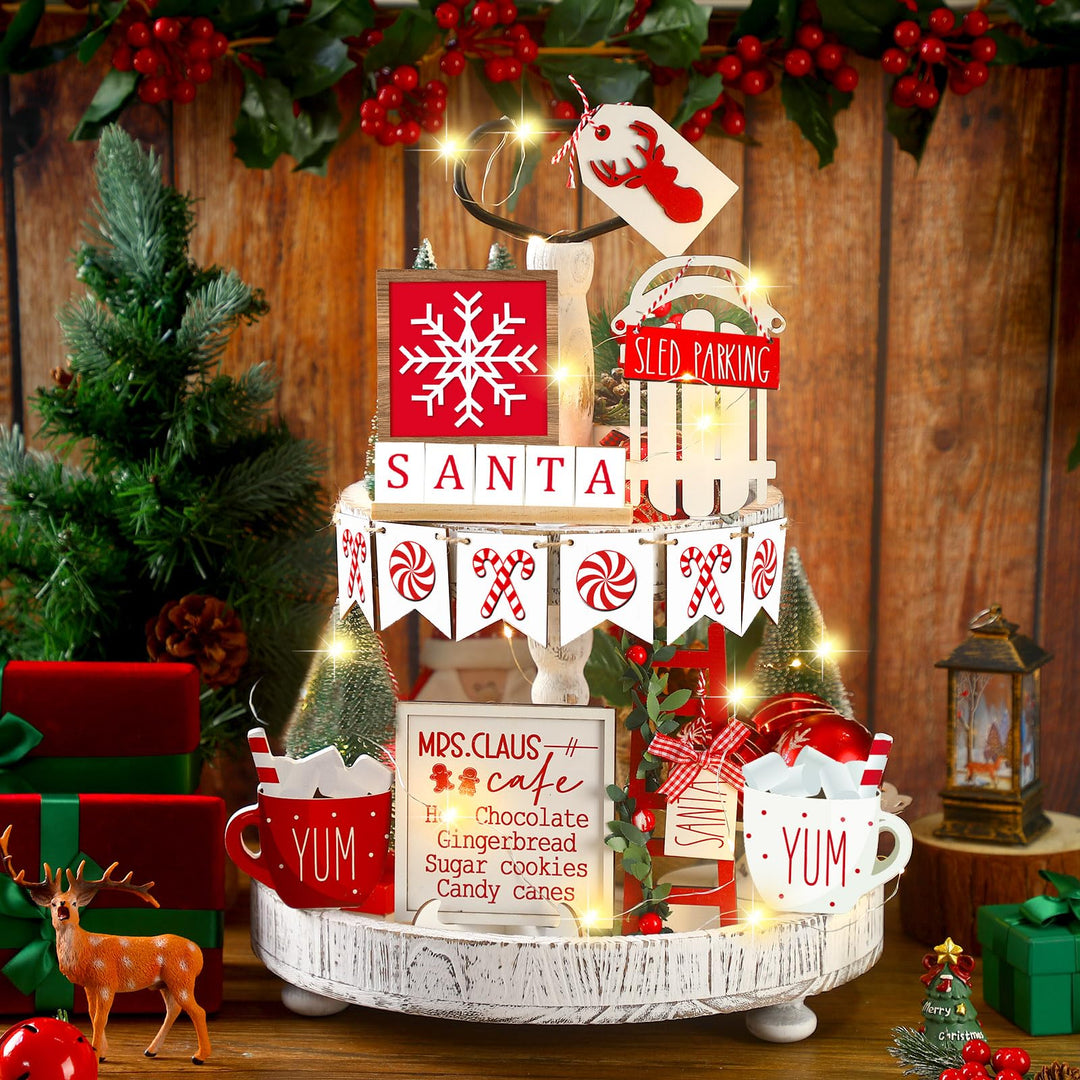 15 Pcs Christmas Tiered Tray Decor