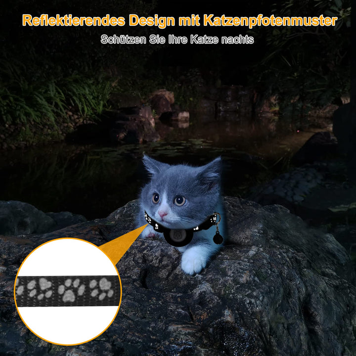 Airtag Cat Collar, Soarfly Reflective Cat Collar with Safety Closure, Bell, Cat Collar with AirTag Holder, Name Address