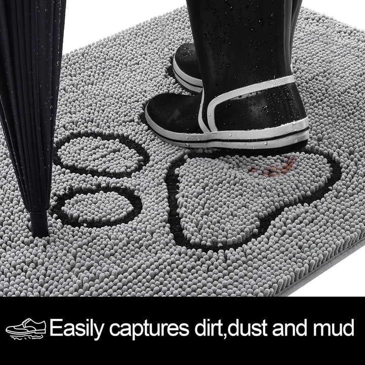Royalotic Soft Chenille Water Absorbent Door Mat Indoor, Traps Mud and Moisture for Muddy Shoes Dog Paws, Durable Backing, Washable, Rug Door Mat for Entry, High Traffic Areas, 20''x30'', Grey