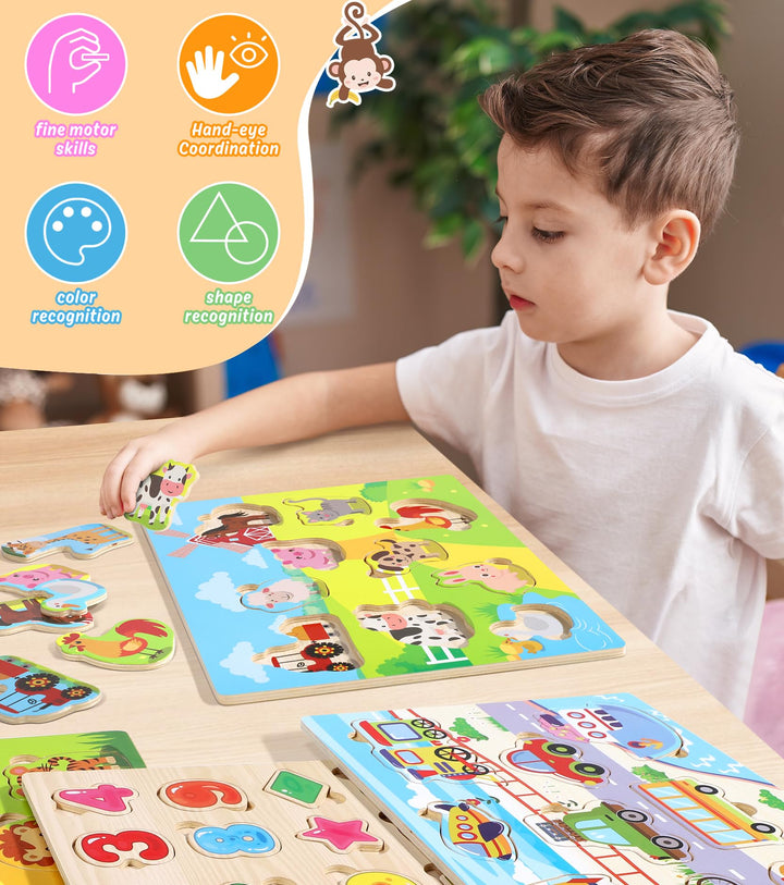 Gontence Wooden Jigsaw Puzzles for Kids - Toys for 2 3 Year Old Boys Girls