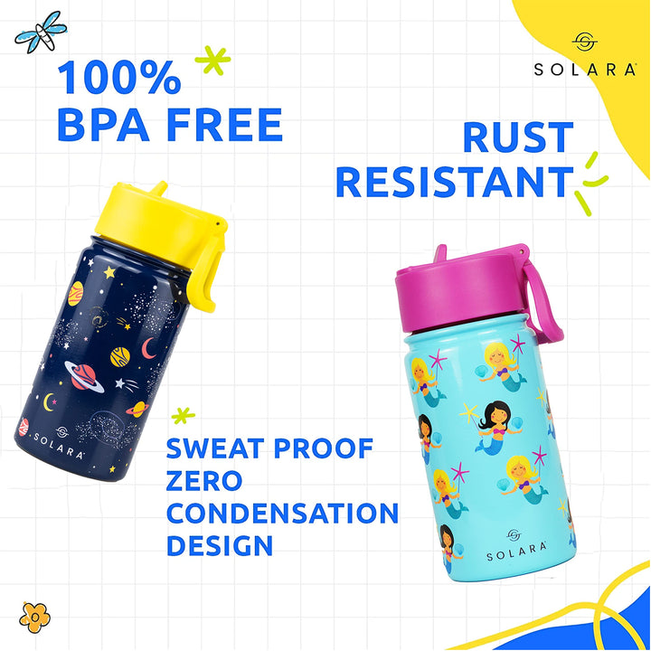 SOLARA Water Bottle for Kids | Kids Water Bottle for Girls | Sipper Bottle for Kids | Thermosteel Kids Bottle | Stainless Steel Water Bottle for Kids | Straw Bottle for Kids | Mermaid