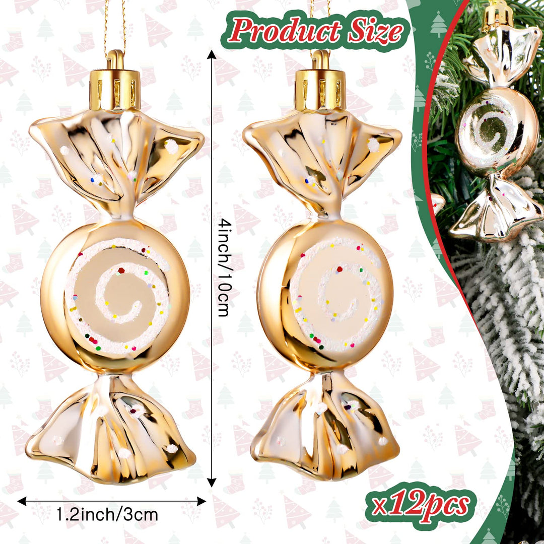 12 Glittery Gold Candy Cane Ornaments for Christmas & Halloween