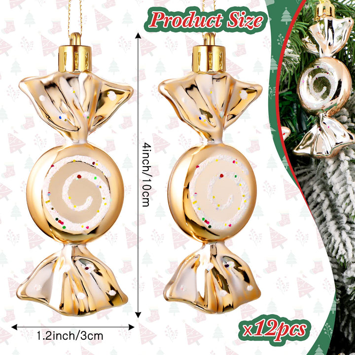 12 Glittery Gold Candy Cane Ornaments for Christmas & Halloween