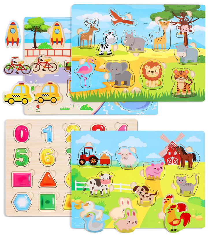 Gontence Wooden Jigsaw Puzzles for Kids - Toys for 2 3 Year Old Boys Girls
