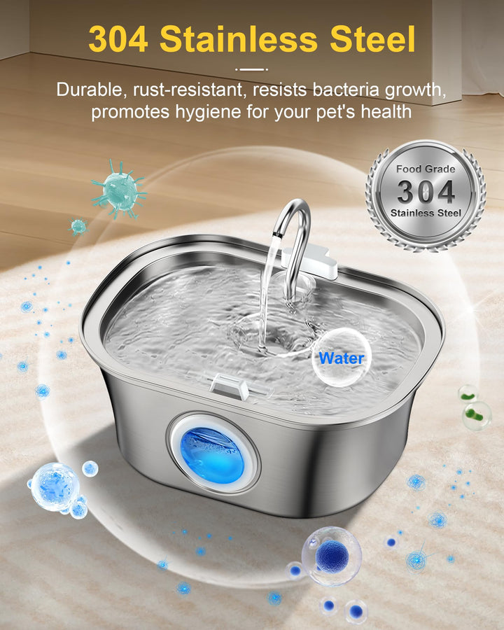 Cat Water Fountain for Drinking - 3.2L Stainless Steel Cat Water Fountain - Water Fountain Cat Bowl - Dog Water Fountain - Pet Water Dspensers Water Bowl with 8 Filters and 8 Foam Pre-Filter