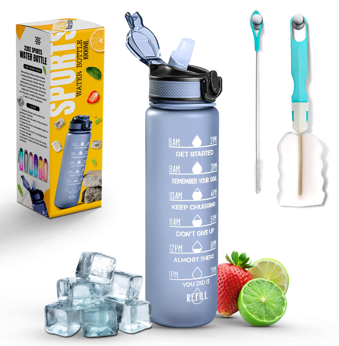 32oz Motivational Sports Water Bottle with Straw
