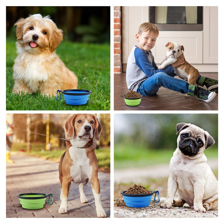 SOSPIRO 2Pcs Collapsible Dog Bowl with Lid 450ML Portable Pet Feeding Watering Travel Bowl Foldable Silicone Pet Bowl for Small Pets Dogs Cats Travel Camping Walking