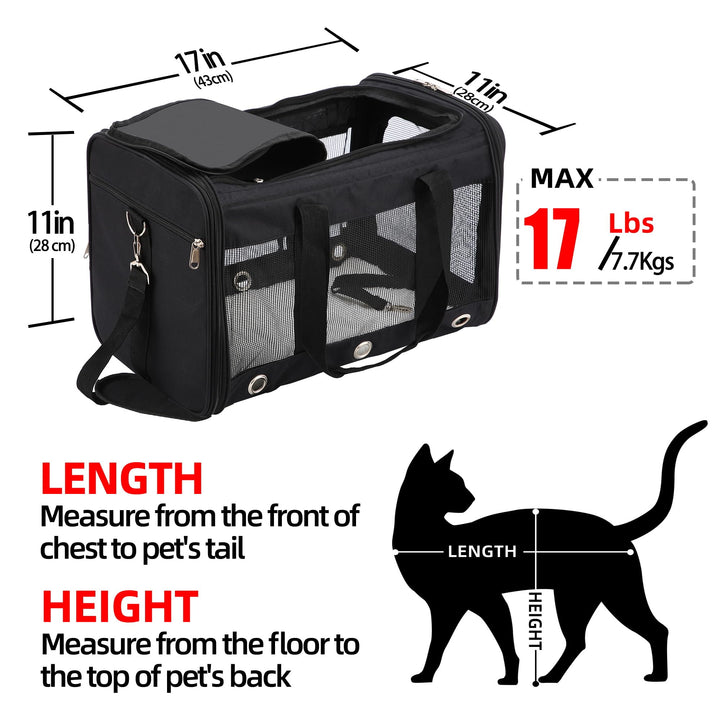 Soft Sided Foldable Cat/Dog/Pet Carrier Bag, Portable Puppy/Pets Travel Carriers For Cats/Dogs With Shoulder Strap & Removable Mat, Durable Cat Basket of 17 lbs Airline Approved - Black, M
