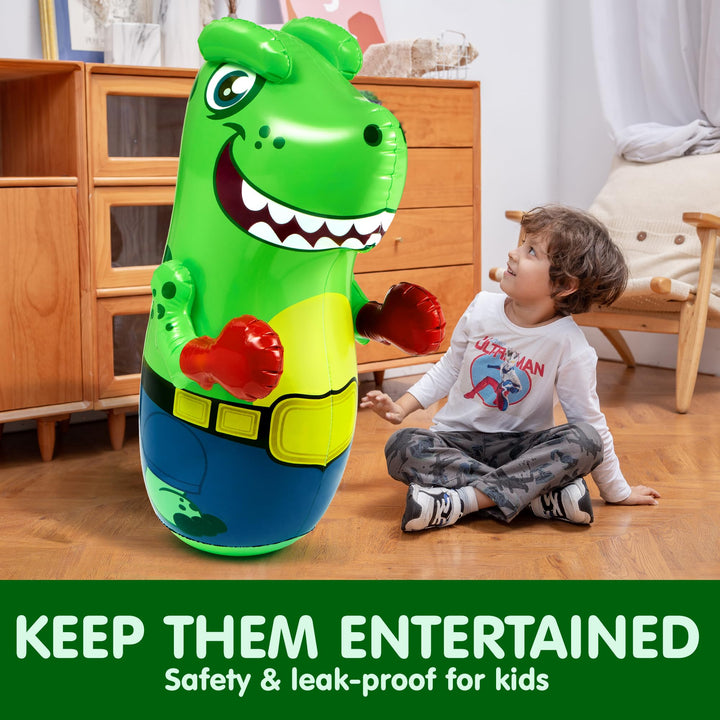 JOYIN Punching Bag for Kids,Inflatable T-Rex Dinosaur Bopper 47 Inches, Freestanding Boxing Bag