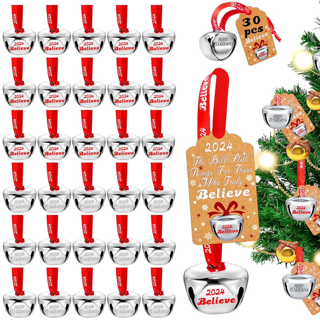30-Pack Silver Jingle Bells for Christmas Decor