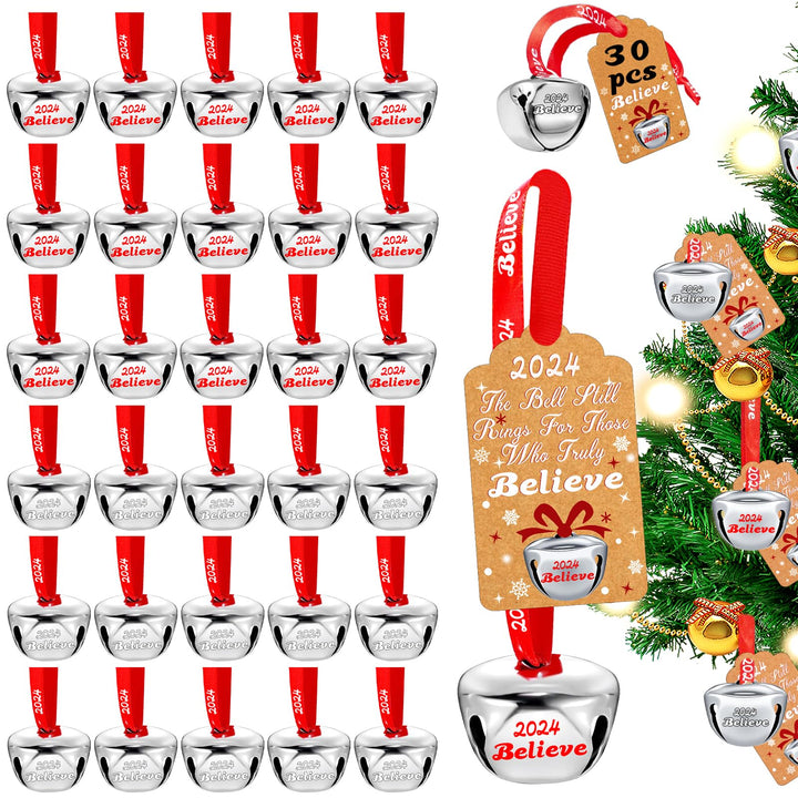 30-Pack Silver Jingle Bells for Christmas Decor