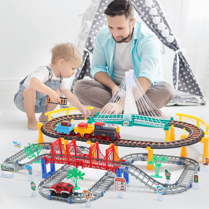 Train Set Toy, Tracks Car Toy, Train Track Playset for 3 4 5 Years Old Toddlers, Kids, Boys and Girls