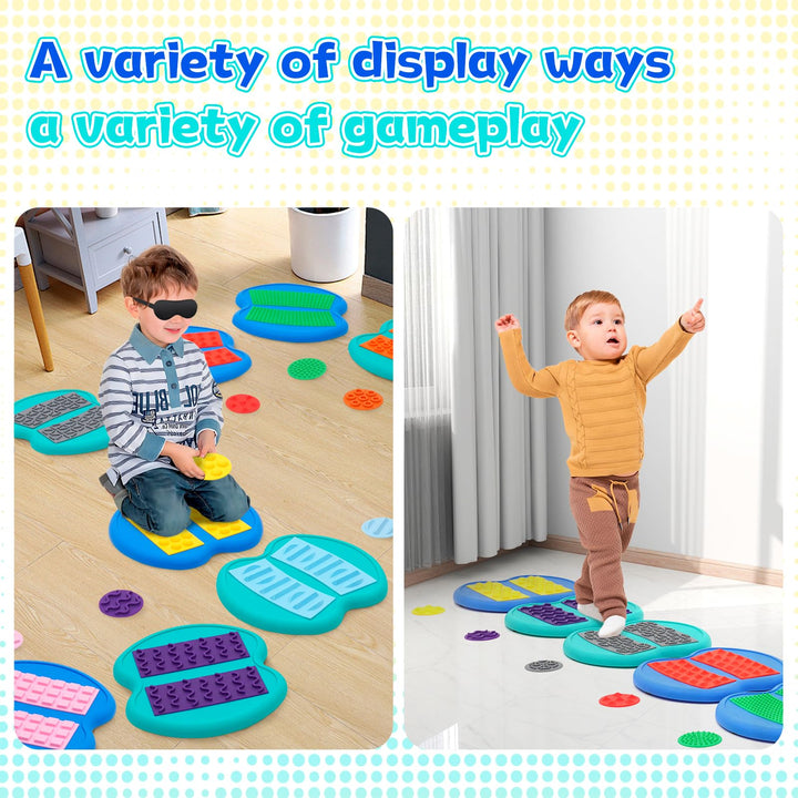 Sensory Stepping Stones for Kids,8pcs Tactile Discs with Non-slip Texture Silicone Bottom Playset