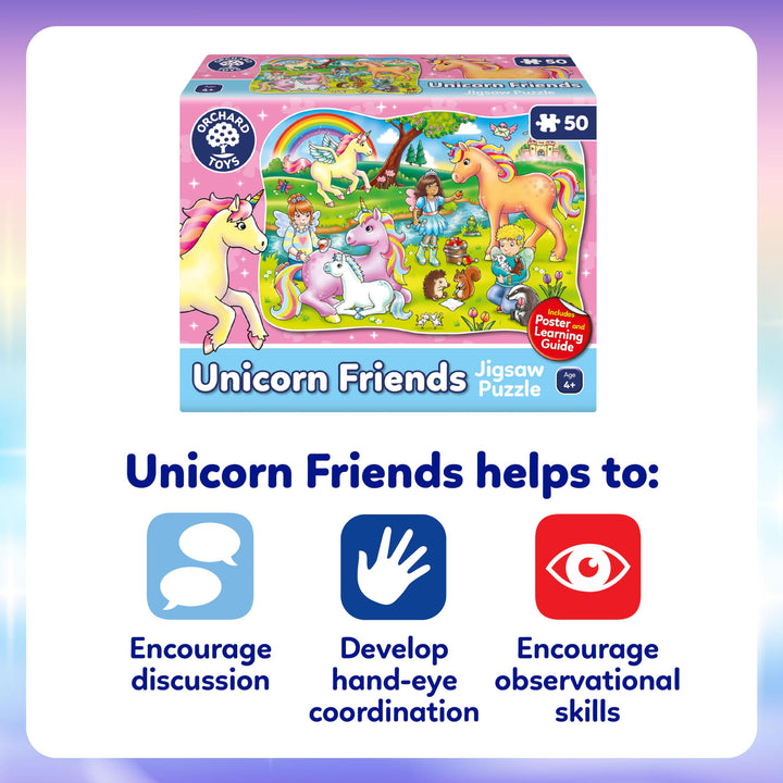 50-Piece Unicorn Puzzle for Kids (Ages 4-7) with Poster & Guide