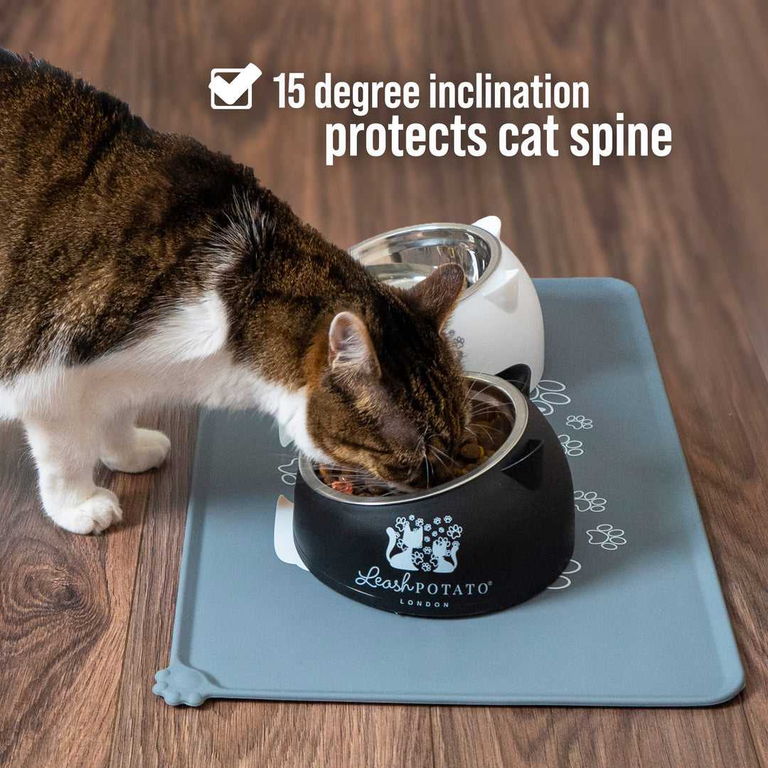 Cat Bowls Cat Food Water Bowl Feeding & Watering Supplies for Cats Raised Cat Bowl Cat Feeding Bowl Cat accessories Kitten Bowls (Black + White)