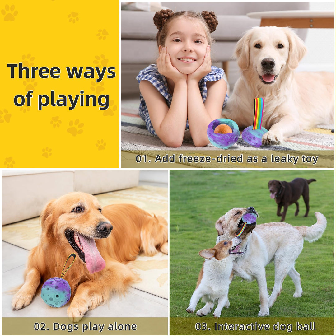 HETOO Interactive Dog Toys,Natural Rubber Dog Balls on a Rope,Dog Treat Ball Dispenser Puzzle Dog Ball Keep them Busy,Reduces Anxiety Boredom Dog Chew Toys,Refillable Homemade Freezable Dog Food Ball