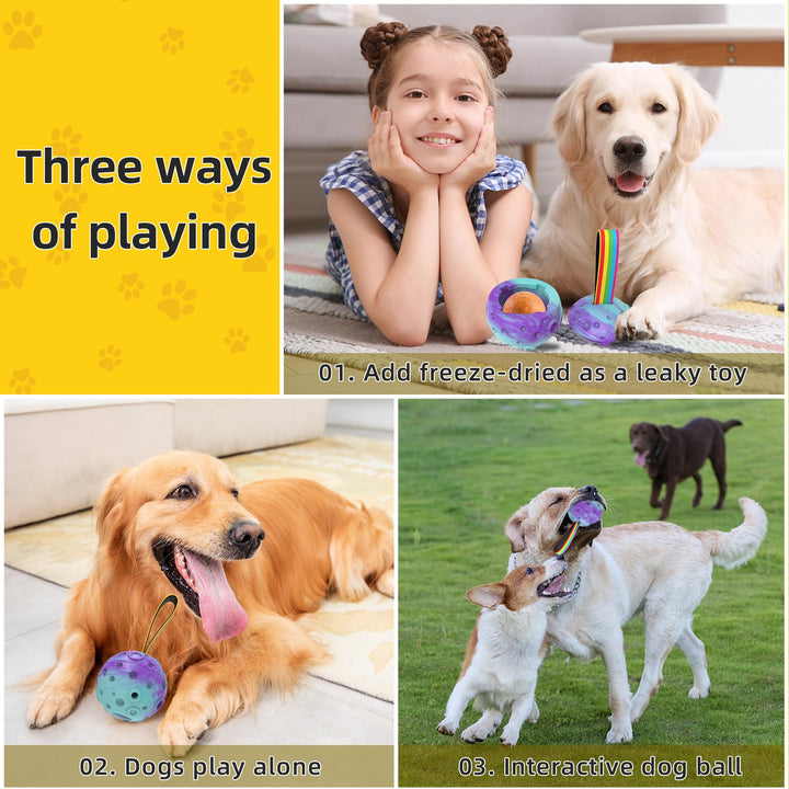 HETOO Interactive Dog Toys,Natural Rubber Dog Balls on a Rope,Dog Treat Ball Dispenser Puzzle Dog Ball Keep them Busy,Reduces Anxiety Boredom Dog Chew Toys,Refillable Homemade Freezable Dog Food Ball