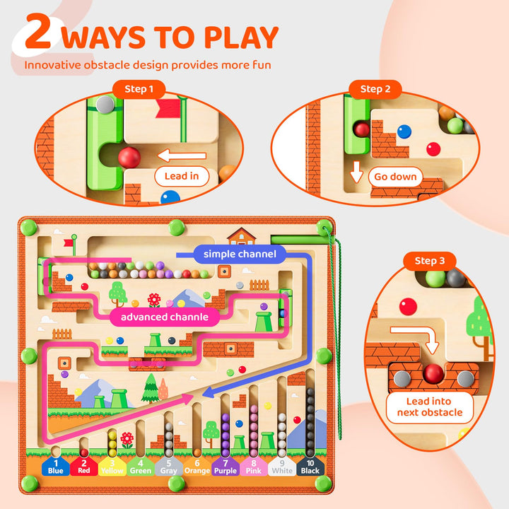 HuaaxtLang Magnetic Color and Number Maze, Montessori Toys for 2 3 4 5 Year Old Boys Girls, Fine Motor Skills Toys for Toddlers, Color Sorting Board, Preschool Learning Resources