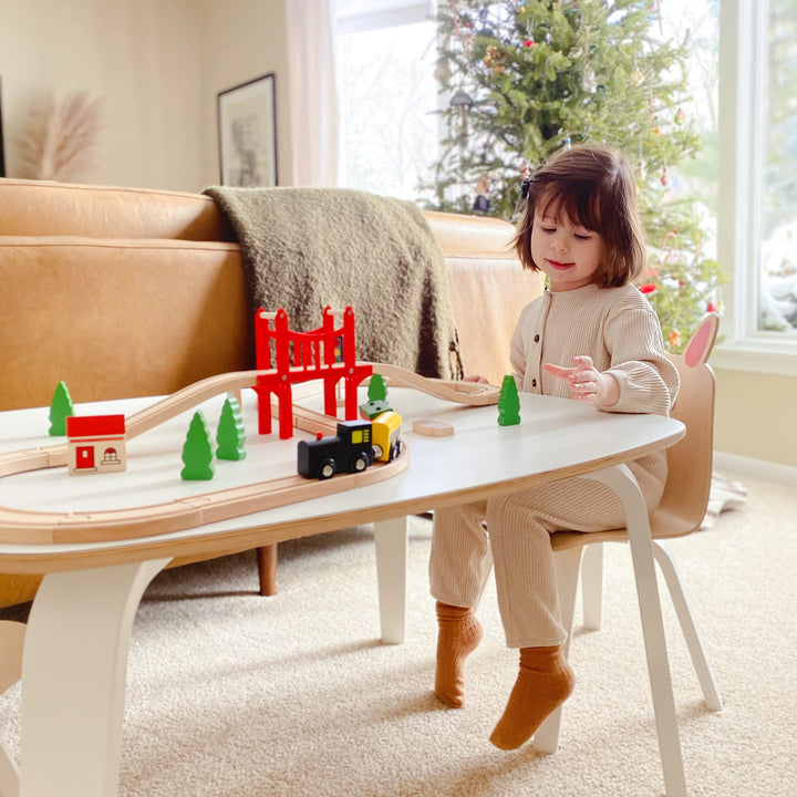 Wooden Train Set for Toddler - 39 Piece- with Wooden Tracks Fits Thomas/Brio/Chuggington/Melissa and Doug