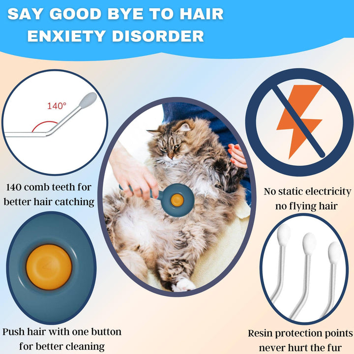 Cat Brush Dog Brush, FurGroom Cat Comb, Cat Grooming Self Cleaning Brush for Long or Short Haired Cats
