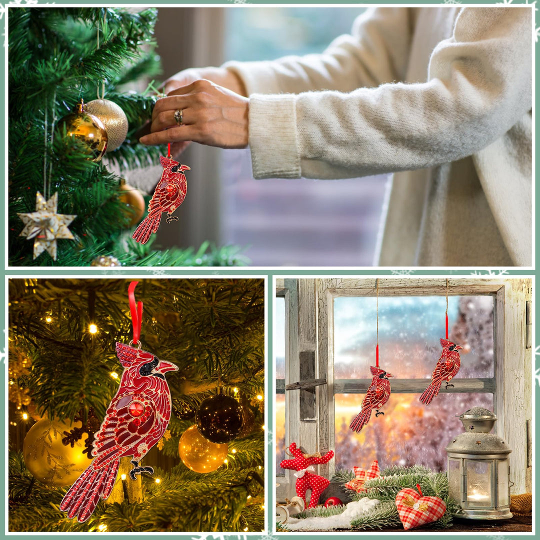 Red Cardinal Christmas Ornaments - Metal Hanging Decor