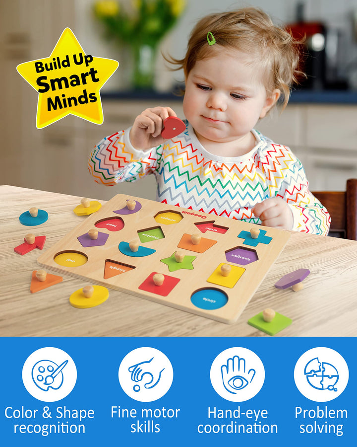 Wooden Shape Peg Puzzle – Educational Toy for Toddlers