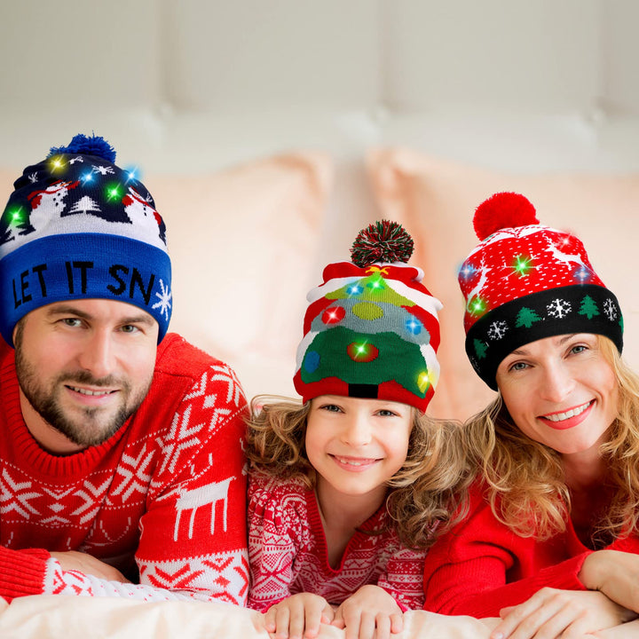 3 Pack LED Christmas Beanie Hats