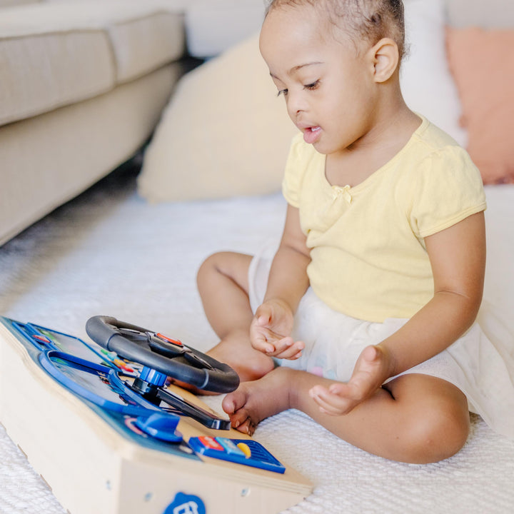 Melissa & Doug Vroom & Zoom Dashboard Toy, Wooden Dashboard, Toy with lights and sound effects, Realistic play steering wheel, Pretend Play, Ages 3,4,5, Gift for Boy or Girl