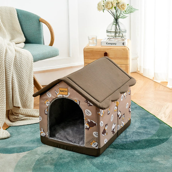 Jiupety Dog House Indoor, L Size Indoor Dog House for Medium Dog, Warm Cave Sleeping Nest Bed for Cats and Dogs, Brown