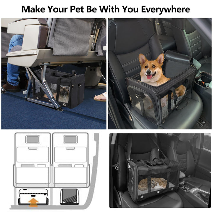 Soft Sided Foldable Cat/Dog/Pet Carrier Bag, Portable Puppy/Pets Travel Carriers For Cats/Dogs With Shoulder Strap & Removable Mat, Durable Cat Basket of 17 lbs Airline Approved - Black, M