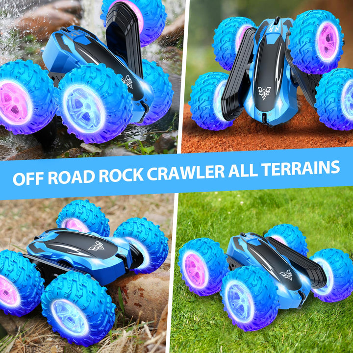 SIMPIM Remote Control Car,2.4GHz Electric Race Stunt Car,Double Sided 360° Rolling Rotating Rotation,LED Headlights RC 4WD High Speed Off Road for 6 7 8 9 10 11 12 Year Old boy Toys