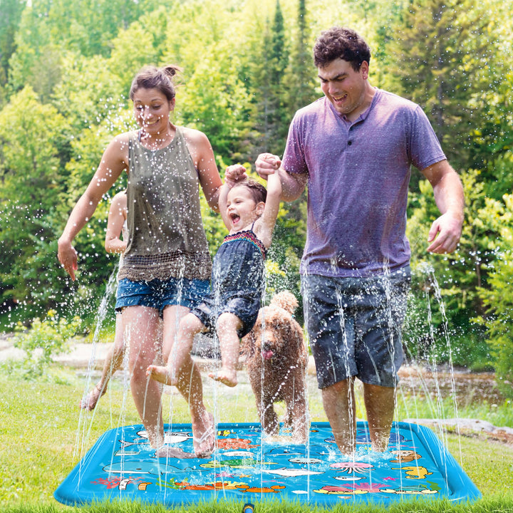 Chennyfun Kids Splash Pad, 68'' Sprinkler & Splash Play Mat for Animals Learning