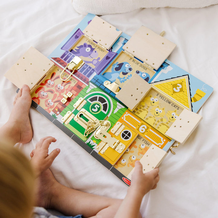 Melissa & Doug Wooden Latches Board  Problem Solving | 3+ | Gift for Boy or Girl