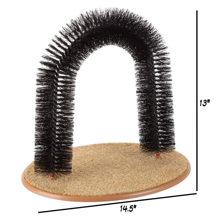 PETMAKER Self Grooming Cat Arch- Bristle Ring Brush and Carpet Base Groomer, Massager, Scratcher for Controlling Shedding, Healthy Fur and Claws