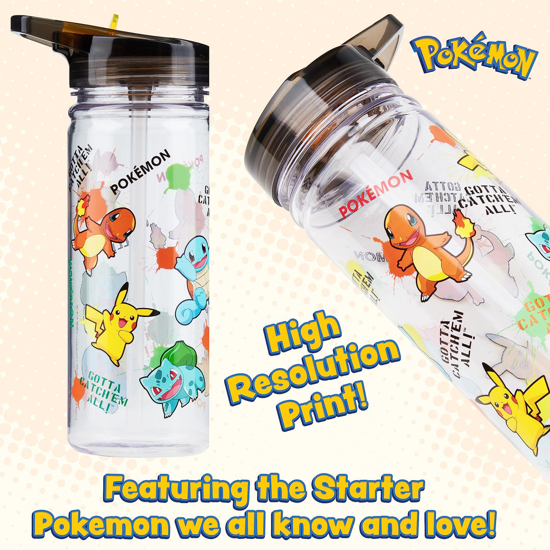 Pokemon Water Bottle for Kids with Straw, 580ml Plastic Reusable Drink Bottle