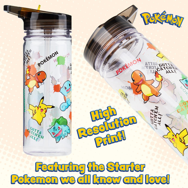 Pokemon Water Bottle for Kids with Straw, 580ml Plastic Reusable Drink Bottle