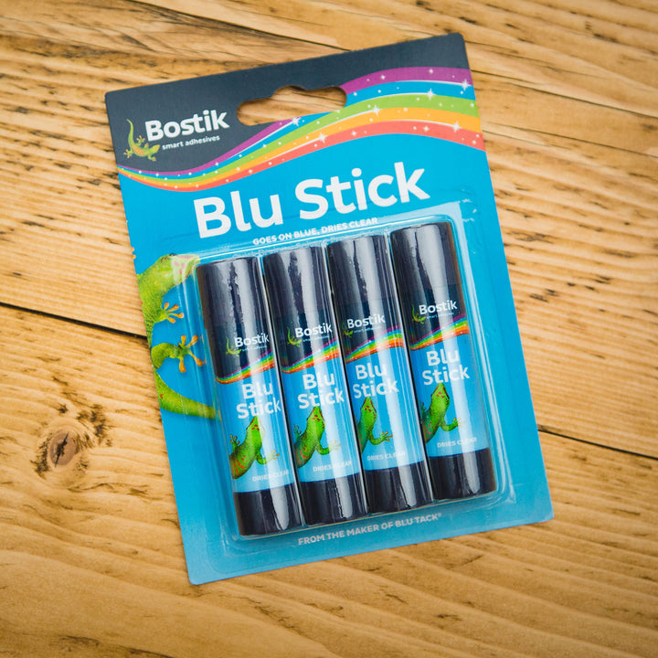 Blu Stick Glue Sticks - 4 x 8g, Blue to Clear, Washable, Solvent-Free