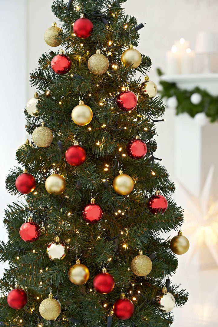 Set of 30 Red & Gold Shatterproof Christmas Tree Balls
