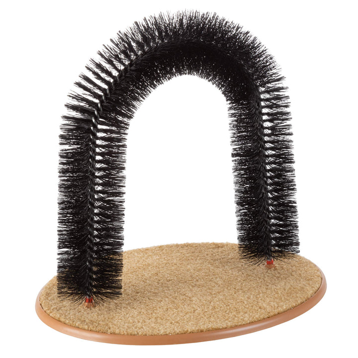 PETMAKER Self Grooming Cat Arch- Bristle Ring Brush and Carpet Base Groomer, Massager, Scratcher for Controlling Shedding, Healthy Fur and Claws