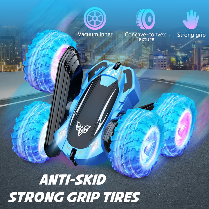 SIMPIM Remote Control Car,2.4GHz Electric Race Stunt Car,Double Sided 360° Rolling Rotating Rotation,LED Headlights RC 4WD High Speed Off Road for 6 7 8 9 10 11 12 Year Old boy Toys