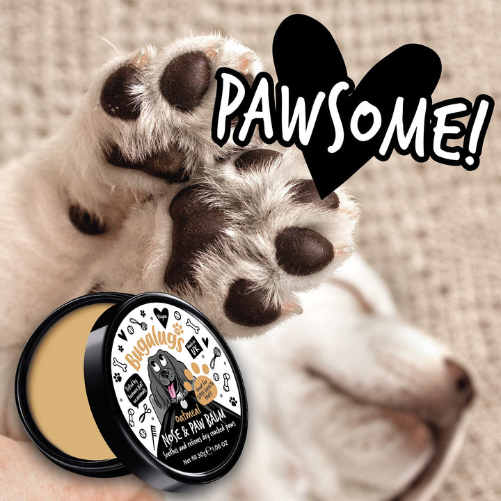 BUGALUGS Dog nose balm 30g, Natural lick safe Paw balm for dogs contains Colloidal Oatmeal, Dog paw cream Vegan formula nose balm for dogs reduces skin irritation and redness.