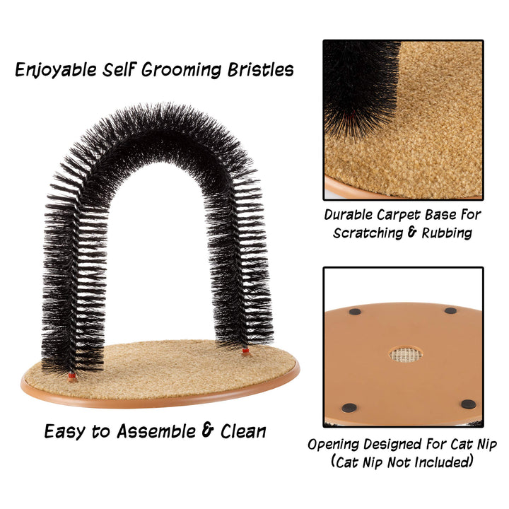 PETMAKER Self Grooming Cat Arch- Bristle Ring Brush and Carpet Base Groomer, Massager, Scratcher for Controlling Shedding, Healthy Fur and Claws