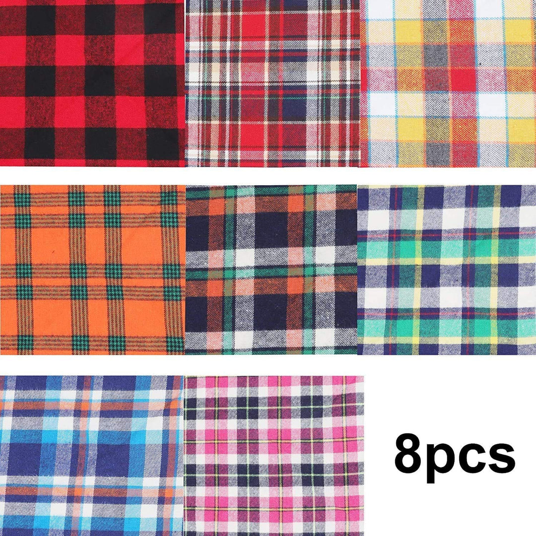 WOVTE 8 Pack Triangle Dog Bandana, Reversible Plaid Painting Bibs Scarf, Washable and Adjustable Kerchief Set for Dogs Cats Pets