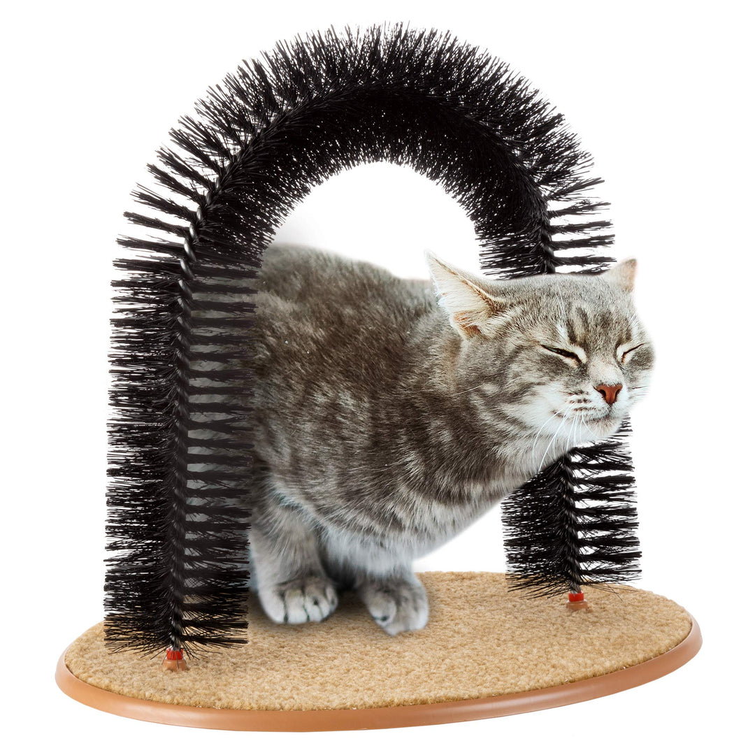 PETMAKER Self Grooming Cat Arch- Bristle Ring Brush and Carpet Base Groomer, Massager, Scratcher for Controlling Shedding, Healthy Fur and Claws