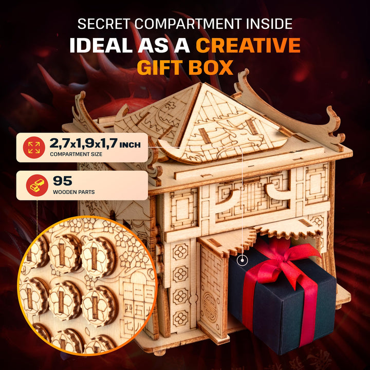 ESC WELT House of Dragon Puzzles Box - 3D Escape Game Money Box - Brain Teaser Puzzles for Adults & Teens - Wooden Escape Room Game - Mind Puzzle Games with Hidden Compartment - Family Games Puzzle